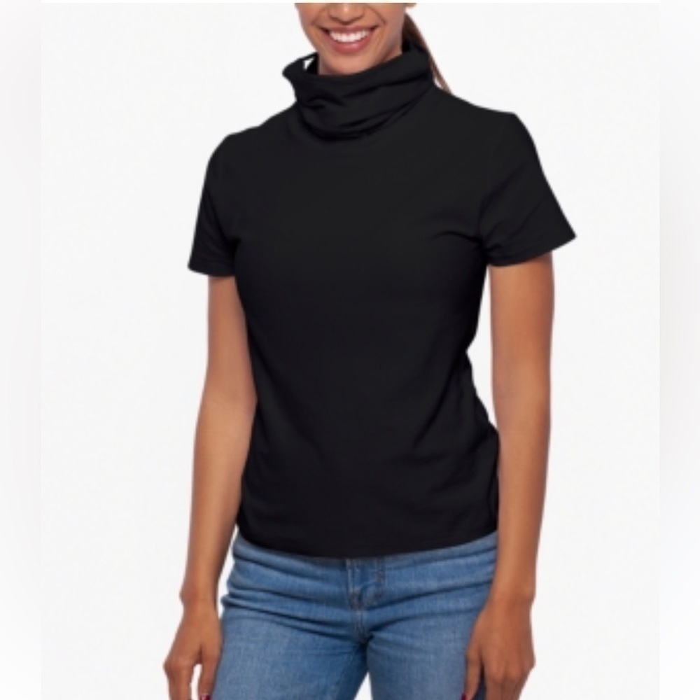 Bam BY BETSY ADAM SHORT SLEEVE ATTACHED FACE MASK T-SHIRT SZ XS BLACK